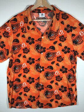O's Men's Medium Orange Baltimore Orioles Button Up Short Sleeve Hawaiian Shirt